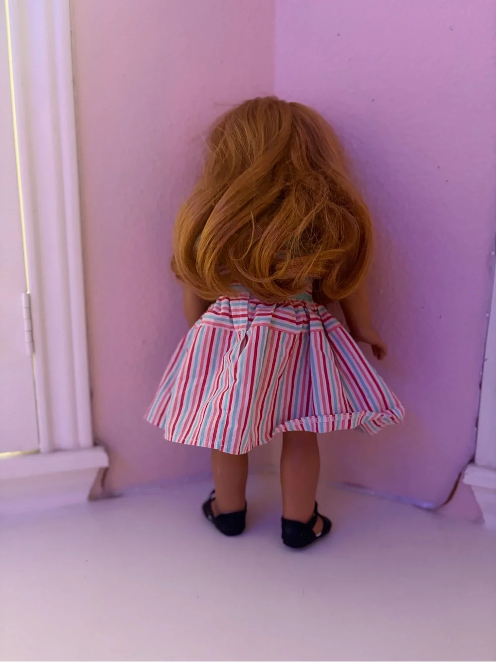 American Girl doll, Pink & Teal Striped Dress,cardigan and original clothing